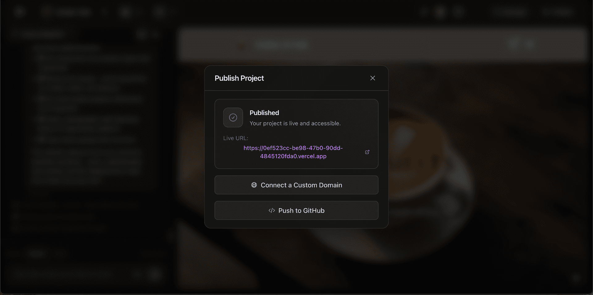 Published project with live URL and GitHub push