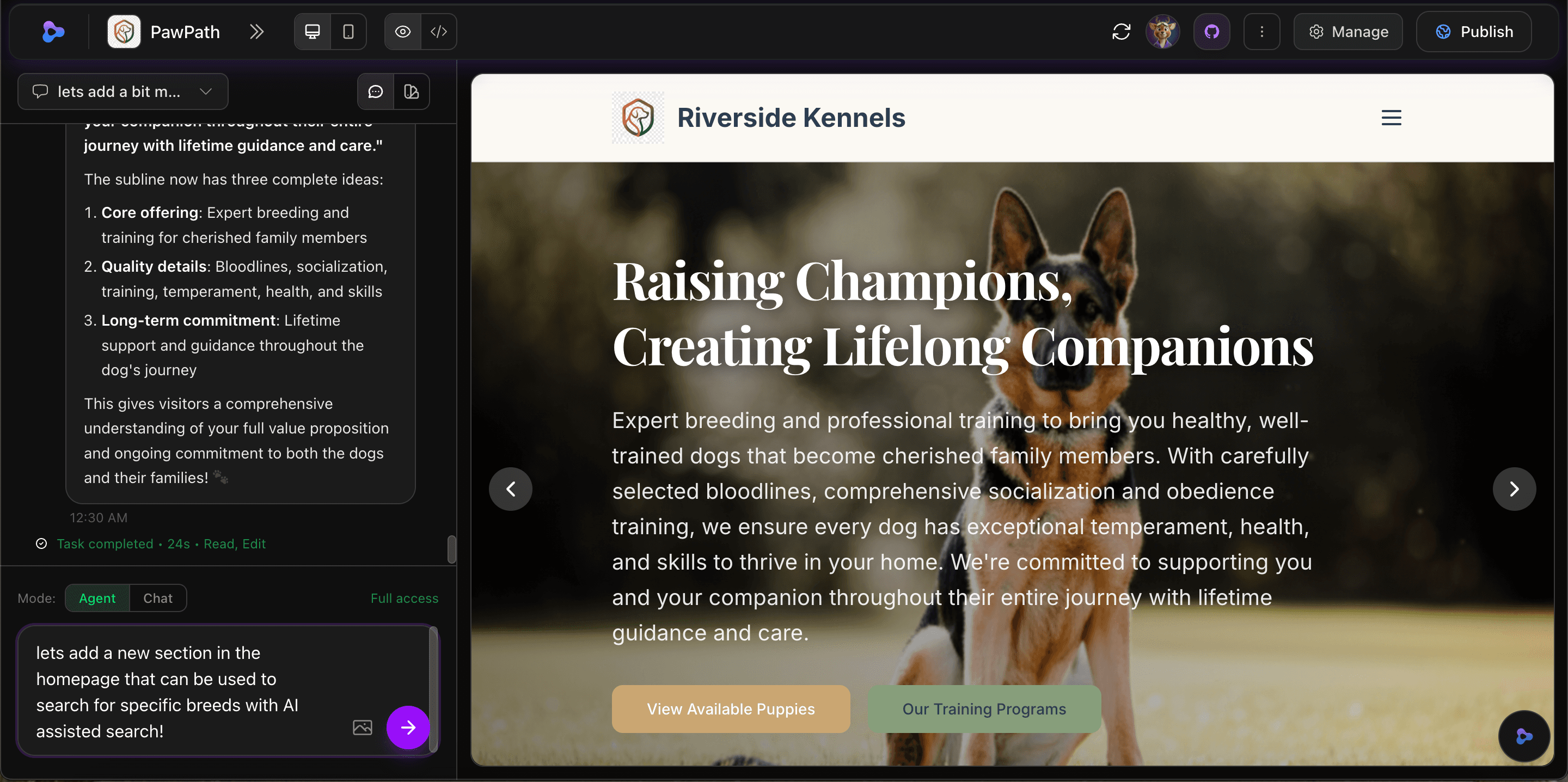 A complete website built and shipped on Zylo
