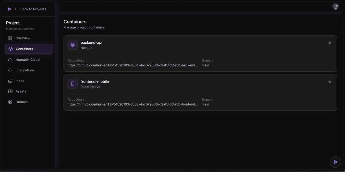 Multiple containers in a Zylo project