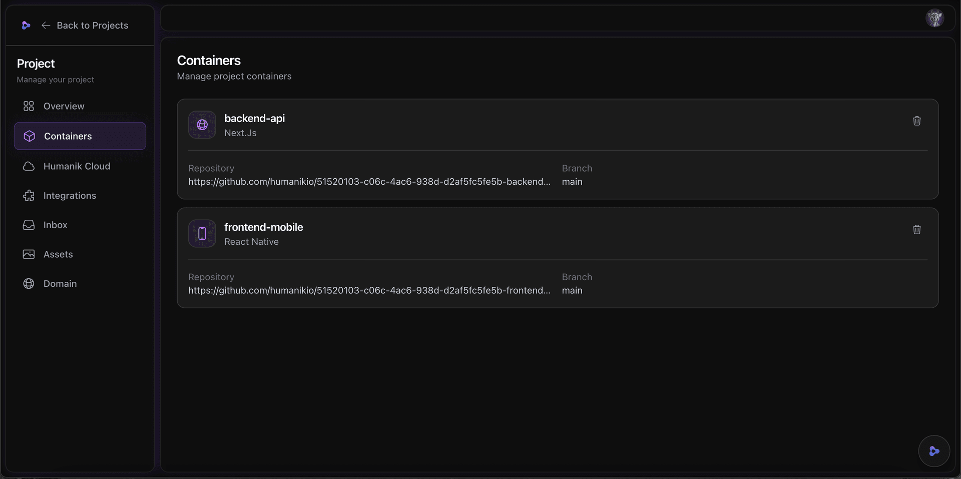 Multiple containers in a Zylo project