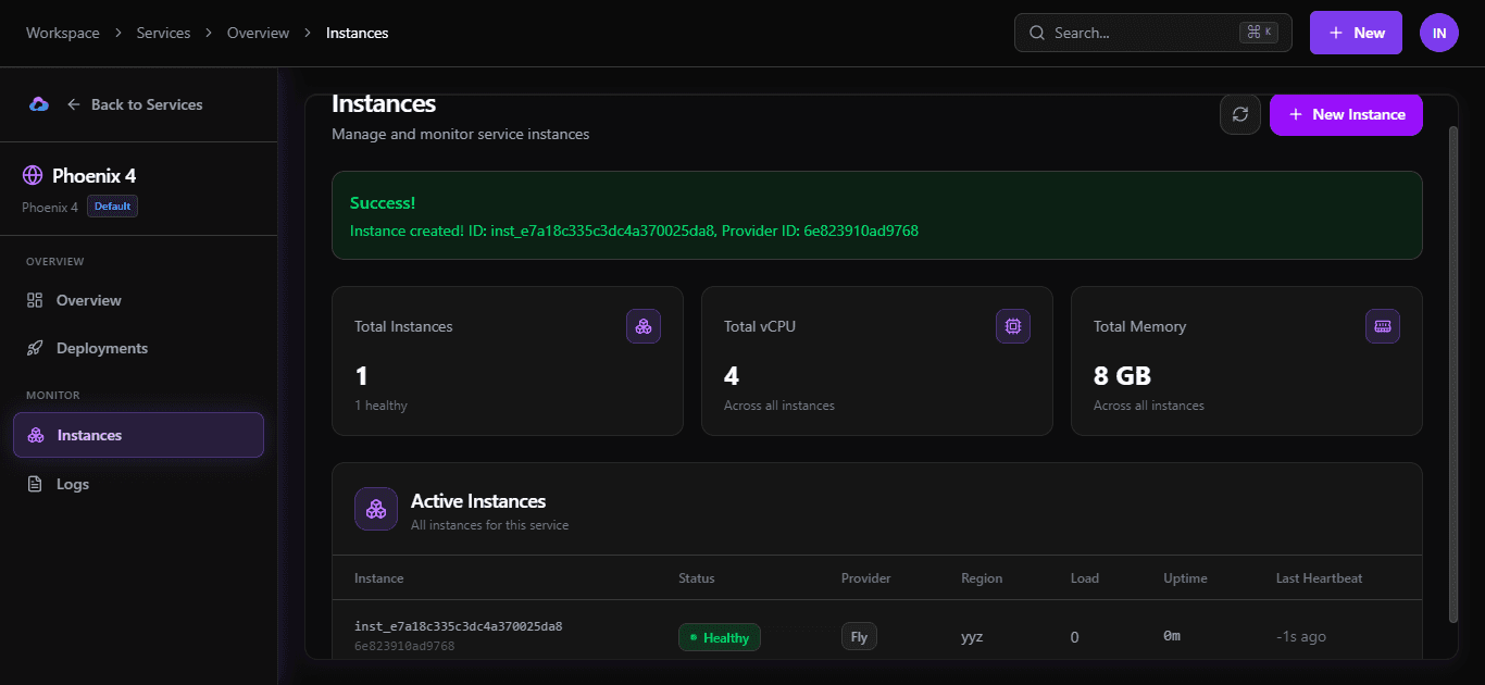 Instance health and auto-scaling dashboard