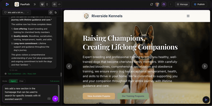 Website built with Zylo from a simple description