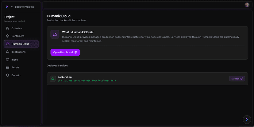 Deployed service on HumanikCloud